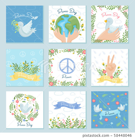 International Day Of Peace Poster Templates With White Dove And Olive Branch 58448046