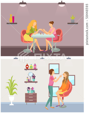 Visage Makeup and Manicure Procedure Set Vector 58448593