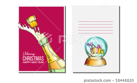 Christmas Greeting Card Vector. Champagne Bottle. Seasons. Winter Wishes. Holiday Concept. Hand 58448820