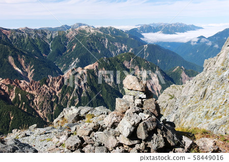 Northern Alps, view from Mt. Kasumigatake, mountains around Unnohira, Tateyama, Korachiyama mountain range Northern Alps, view from Mt. Kasumigatake, mountains around Unnohira, Tateyama, Korachiyama mountain range 58449016