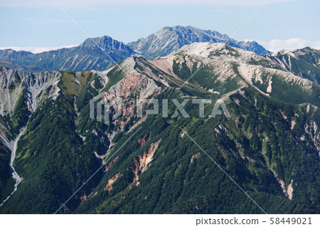北阿爾卑斯山，霞嶽山頂的風景，野口悟山和立山山脈 58449021