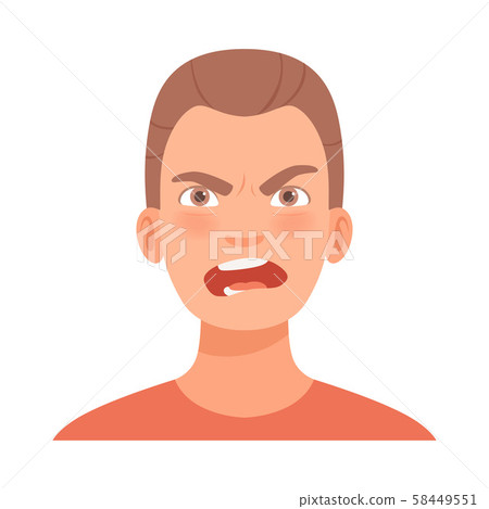 Young guy screams in anger. Vector illustration in cartoon style. Young guy screams in anger. Vector illustration in cartoon style. 58449551