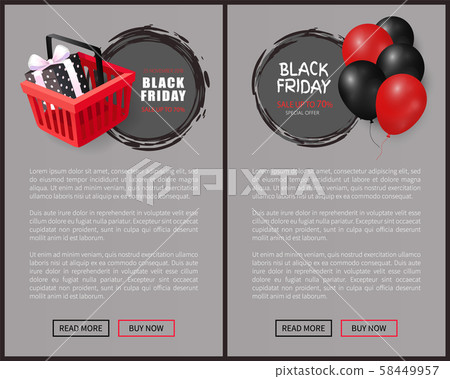 Black Friday Balloons Realistic 3D Icons Cart Gift 58449957