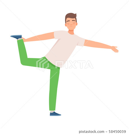 Man stands on one leg and holds the other with his hand. Vector illustration. Man stands on one leg and holds the other with his hand. Vector illustration. 58450039