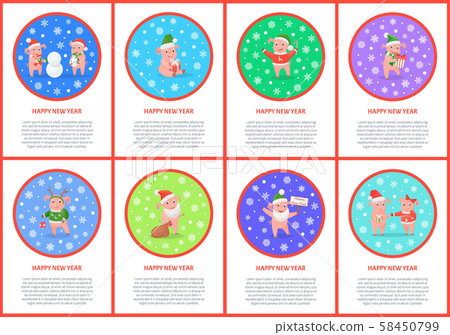 New Year Pig Greeting with Presents Gifts in Hands New Year Pig Greeting with Presents Gifts in Hands 58450799