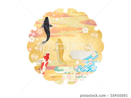 Snow ring-Japanese decoration-Wabi-sabi-Nishikigoi swimming elegantly 58450891