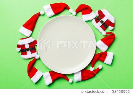 Festive set of plate decorated with Santa Claus 58450965