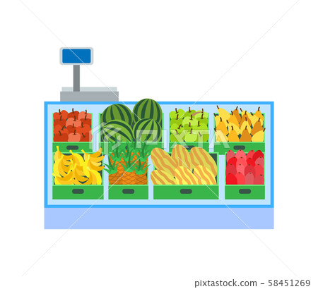 Supermarket Fruits Department Showcase Vector Supermarket Fruits Department Showcase Vector 58451269