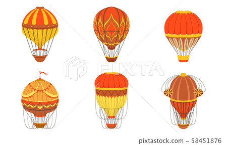 Vintage Hot Air Balloons Set, Retro Air Transport Vector Illustration 58451876