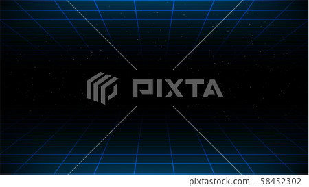 Synthwave vaporwave retrowave cyber background with copy space, laser grid above and below and 58452302