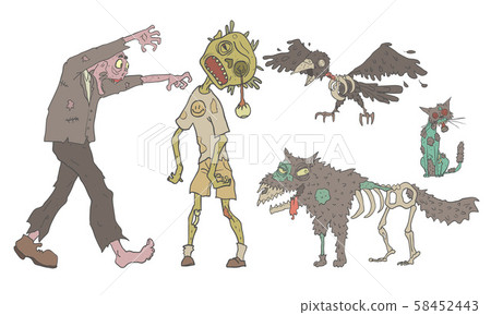 Zombies Set, Decaying Undead People and Animals, Zombie Apocalypse Vector Illustration 58452443