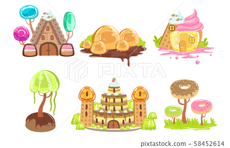 Candy Land Set, Sweet Fantasy Landscape Elements, Castle, House, Trees and Plants, Computer or 58452614