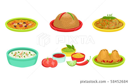 Delicious Food Dishes Set, National Cuisine, Cafe, Restaurant Menu Design Element Vector 58452684