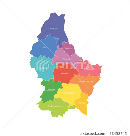 Cantons of Luxembourg. Map of regional country administrative divisions. Colorful vector 58452745