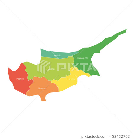 Districts of Cyprus. Map of regional country administrative divisions. Colorful vector illustration 58452762