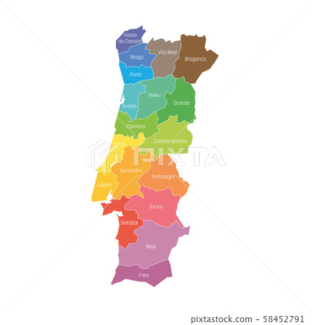 Districts of Portugal. Map of regional country administrative divisions. Colorful vector 58452791