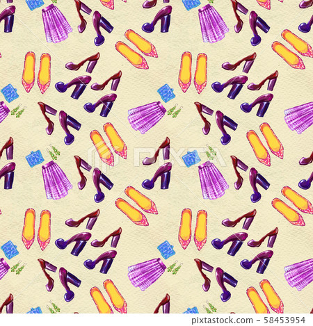 Fashion seamless pattern. Watercolor hand drawn... - Stock Illustration ...