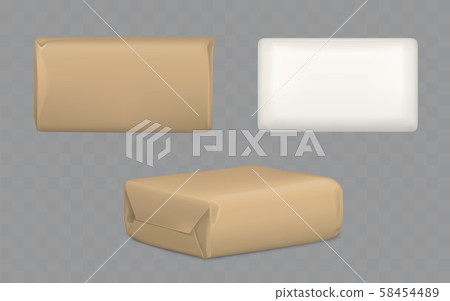 Parcel packages wrapped to brown and white paper 58454489