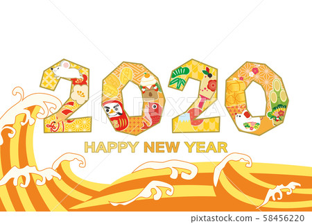 2020年新年賀卡材料新年賀卡明信片日本日曆日式黃色 58456220