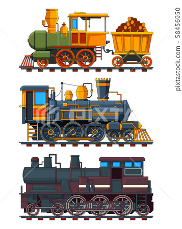 Illustrations of retro trains with wagons Illustrations of retro trains with wagons 58456950