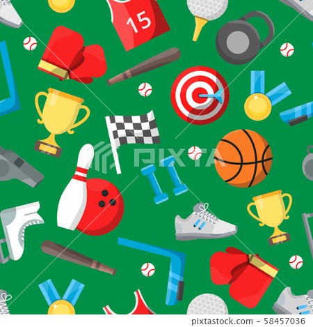 Seamless pattern with different sport equipment - Stock Illustration ...