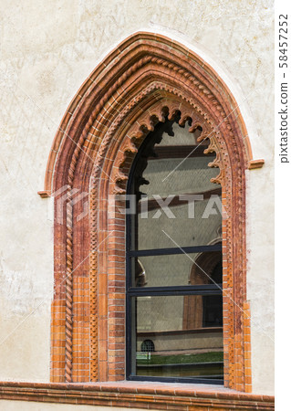 Elements of the architecture of the ancient Castle of Sforza in Milan Italy.  58457252