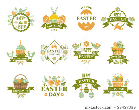 Set of vintage labels and badges of easter theme Set of vintage labels and badges of easter theme 58457389