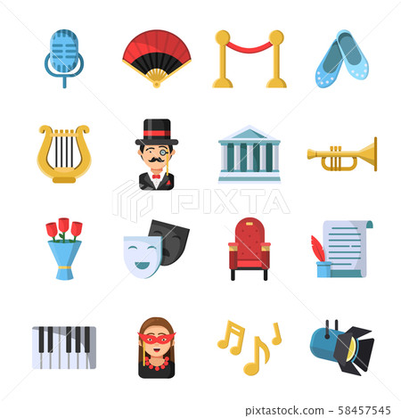 Culture symbols. Masks and others theatre icon set Culture symbols. Masks and others theatre icon set 58457545
