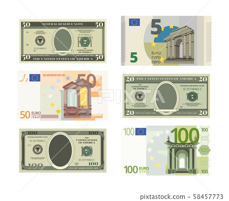 illustrations of fake dollars and euro vector stock illustration 58457773 pixta