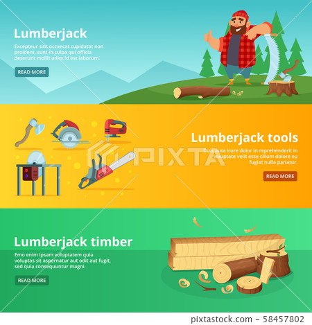 Horisontal banners of sawmill theme 58457802