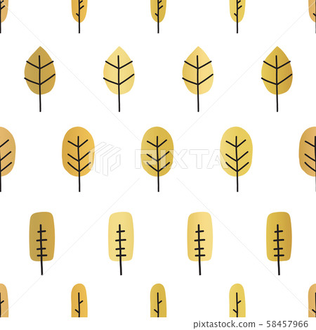 Gold foil abstract tree silhouettes seamless vector pattern. Golden metallic shiny doodle trees on Gold foil abstract tree silhouettes seamless vector pattern. Golden metallic shiny doodle trees on 58457966