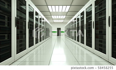 Modern server room interior in datacenter, web network and internet telecommunication technology 58458255