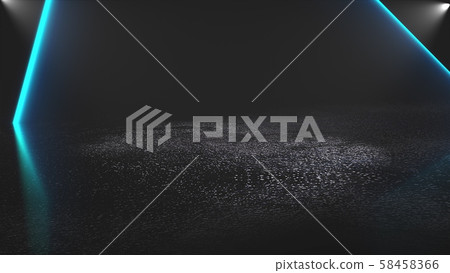 Many neon triangles in space, abstract computer generated backdrop, 3D render 58458366