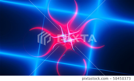 Neon composition with bright shapes like neon tunnel is in the dark space, 3d render computer 58458373