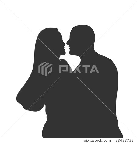 Vector black silhuette of kissing couple. Isolated hand drawn illustration. Valentines Day love 58458735