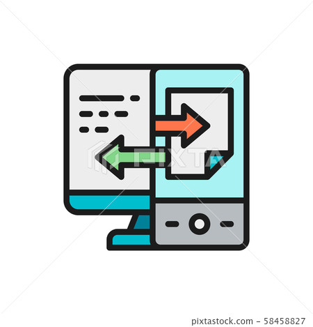 Device data transfer, file synchronization flat color line icon. 58458827