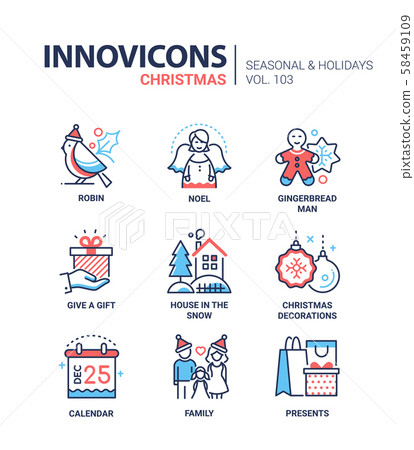 Christmas symbols line design style vector icons set Christmas symbols line design style vector icons set 58459109