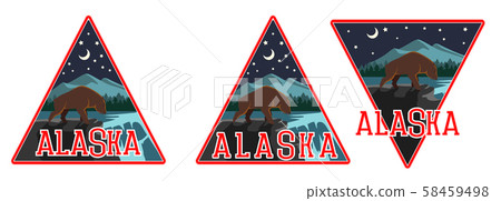 vector drawing of a grizzly bear at night in the winter forest  58459498