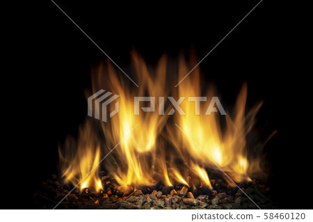 detail of the flame lit on wood pellets detail of the flame lit on wood pellets 58460120