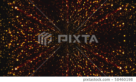 3D rendering radiation from the center of golden particles on a black background, computer generated 58460198