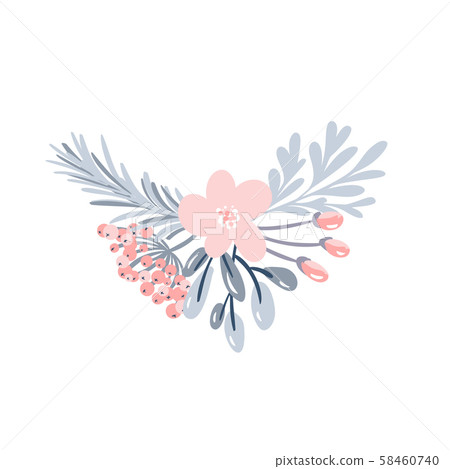 Christmas vector floral bouquet with berries and fir branches with place for text. Isolated xmas Christmas vector floral bouquet with berries and fir branches with place for text. Isolated xmas 58460740