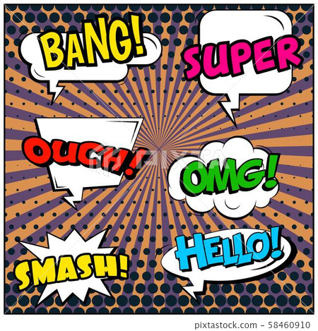 Abstract creative concept vector comic pop art style blank, layout template with clouds beams and 58460910