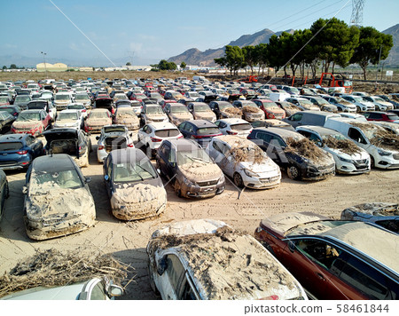 Damaged cars due to flooding 58461844