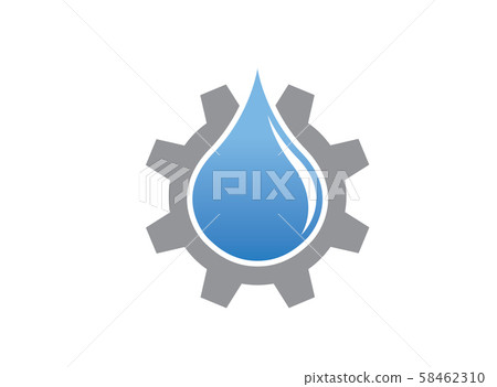 Drop of water inside a gear for logo design illustration on white background 58462310