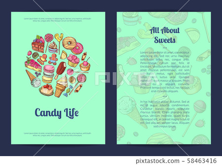 Vector hand drawn sweets, pastry shop or confectionary 58463416