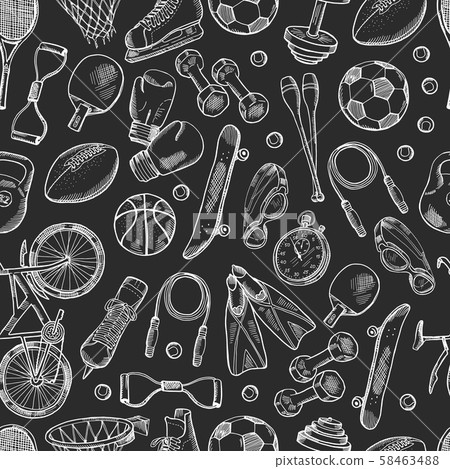 Vector hand drawn sports equipment pattern or chalkboard background Vector hand drawn sports equipment pattern or chalkboard background 58463488
