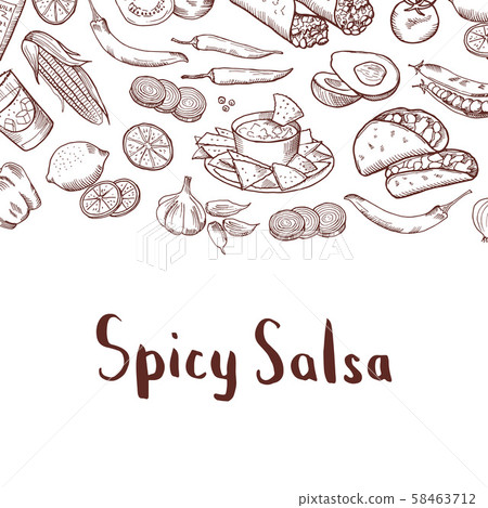 Vector sketched mexican food elements background 58463712