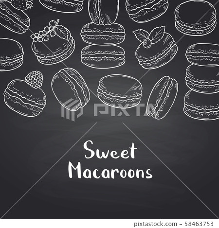 Vector background on black chalkboard with hand drawn macaroons Vector background on black chalkboard with hand drawn macaroons 58463753