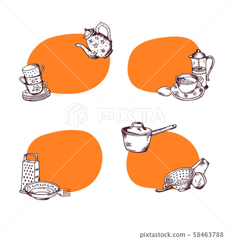 Vector set hand drawn kitchen utensils 58463788