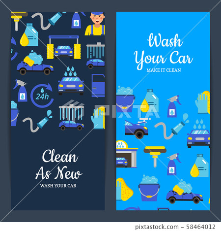Vector card or flyer illustration with car wash flat icons Vector card or flyer illustration with car wash flat icons 58464012